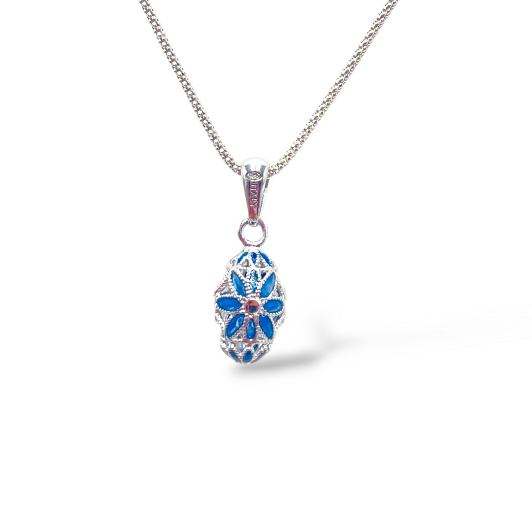Flower necklace in enameled silver with filigree workmanship