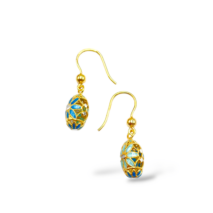 Filigree enameled silver flower earrings