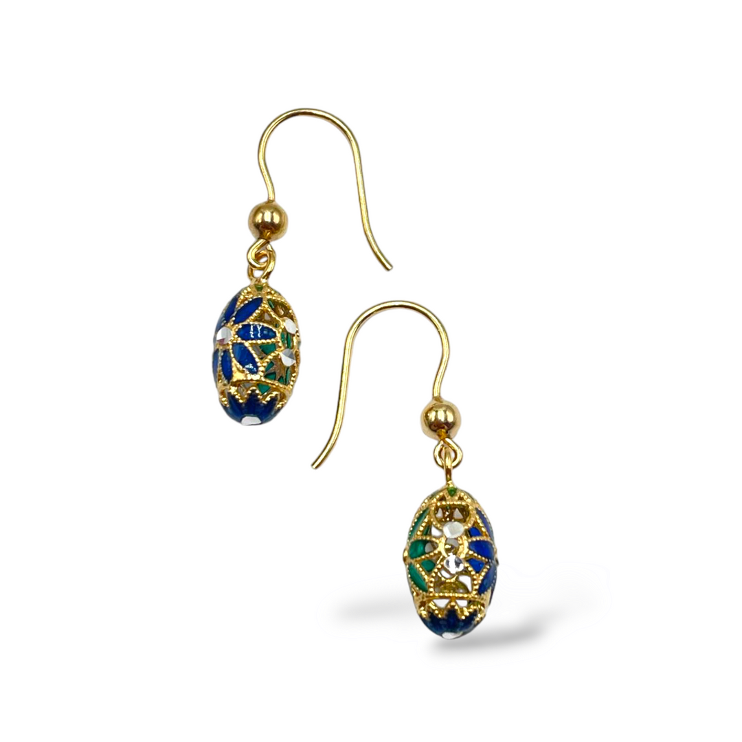 Filigree enameled silver flower earrings