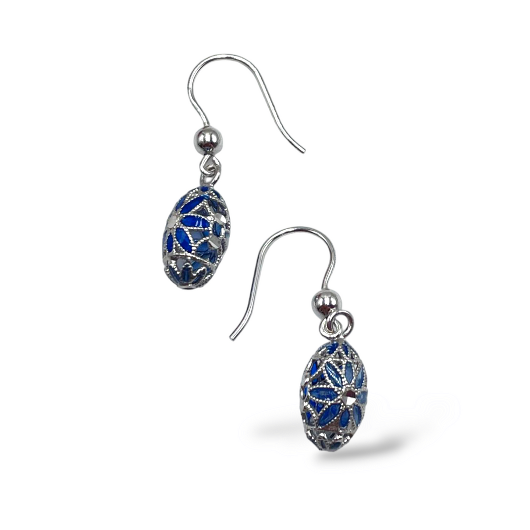 Filigree enameled silver flower earrings