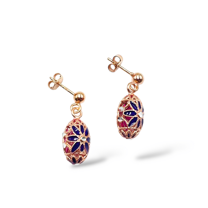Filigree enameled silver flower earrings