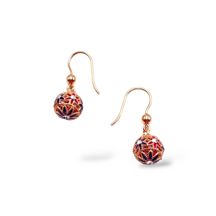 Filigree enameled silver flower earrings