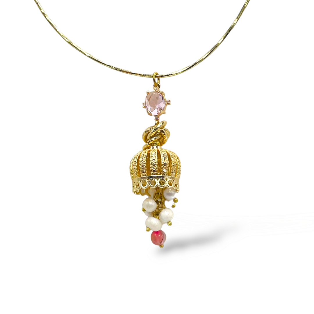 END OF COLLECTION OFFER - Capri bell necklace in pearls and zircons