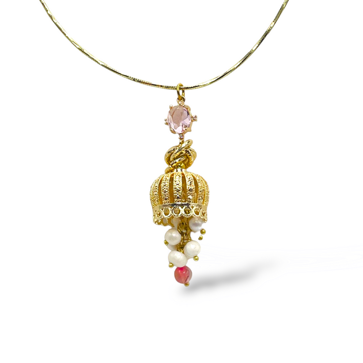 END OF COLLECTION OFFER - Capri bell necklace in pearls and zircons