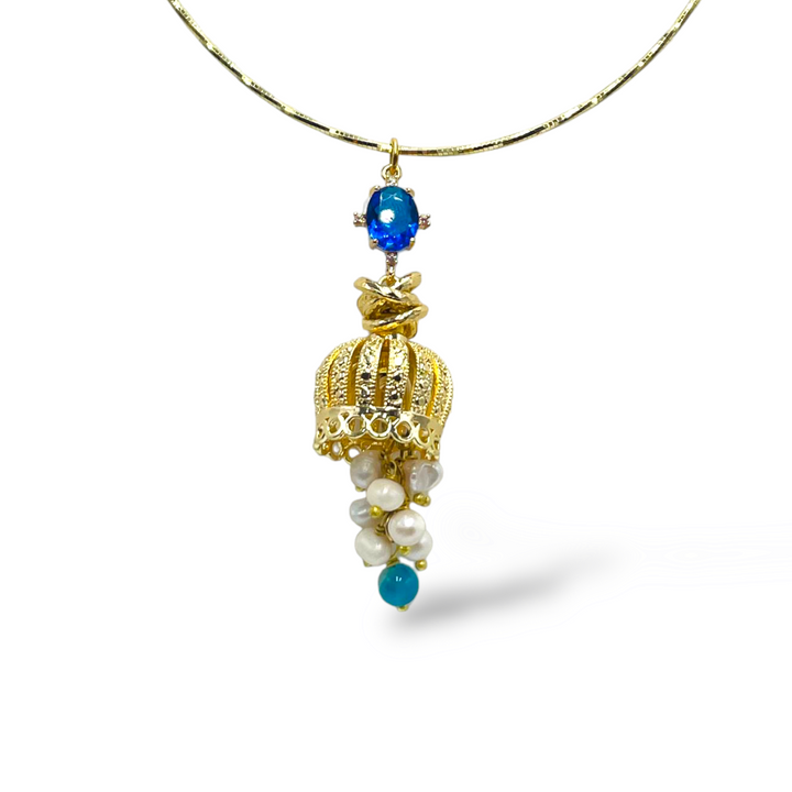 END OF COLLECTION OFFER - Capri bell necklace in pearls and zircons