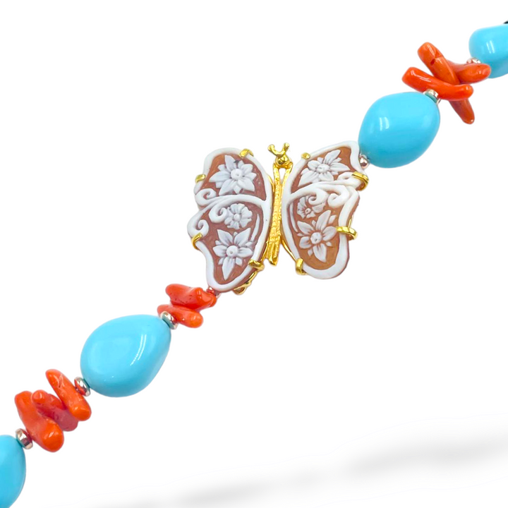Bracciale farfalla in cammeo montato su argento