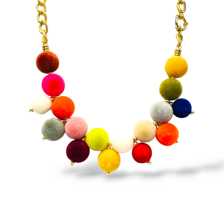 END OF COLLECTION - Colored fabric sphere necklace