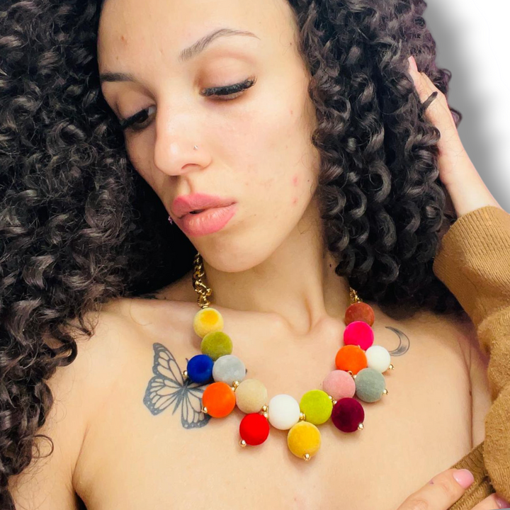 END OF COLLECTION - Colored fabric sphere necklace