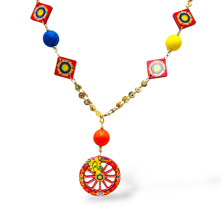 END OF COLLECTION - Wooden and agate wheel necklace