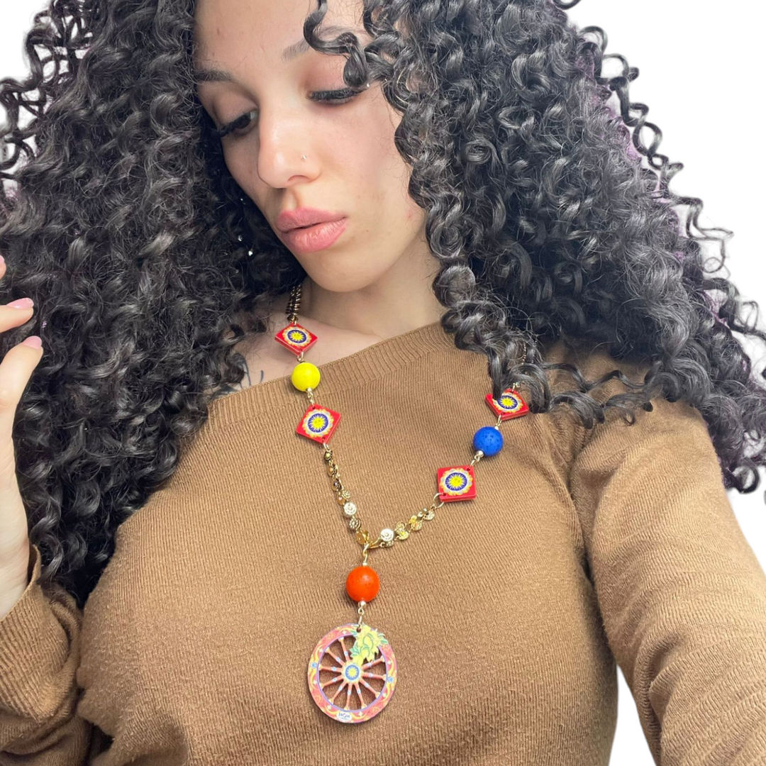 END OF COLLECTION - Wooden and agate wheel necklace
