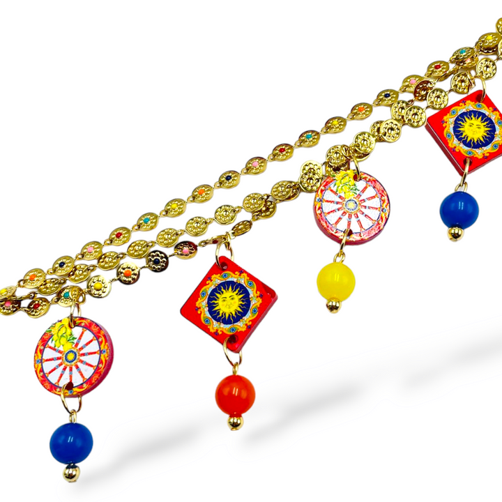 END OF COLLECTION - Wooden wheel bracelet and colored agate