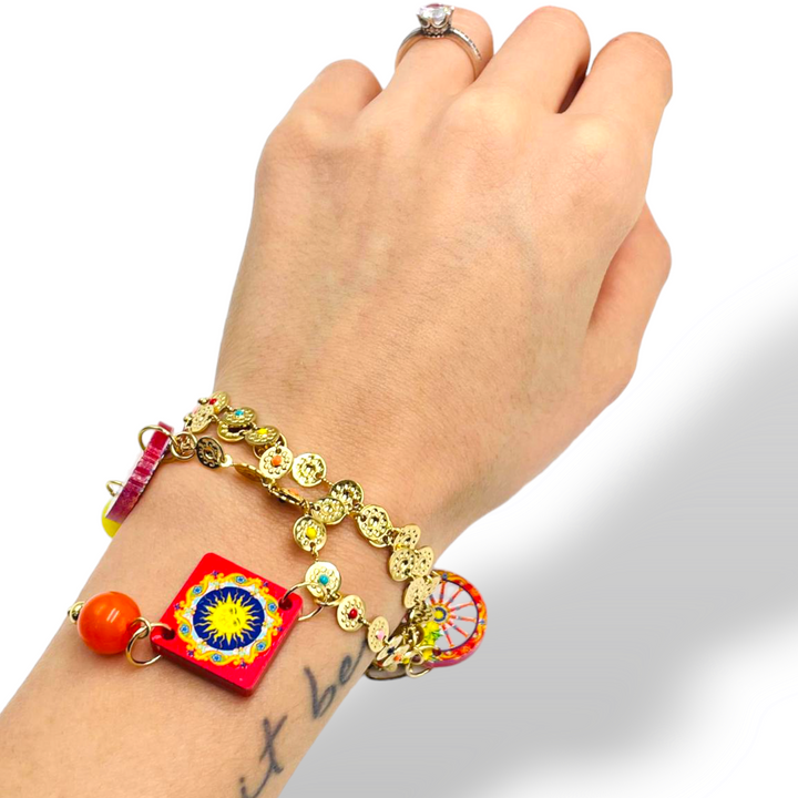 END OF COLLECTION - Wooden wheel bracelet and colored agate