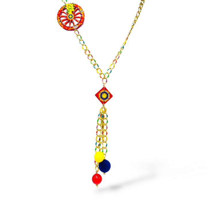 FINE COLLEZIONE - Collana ruota in legno e agata colorata