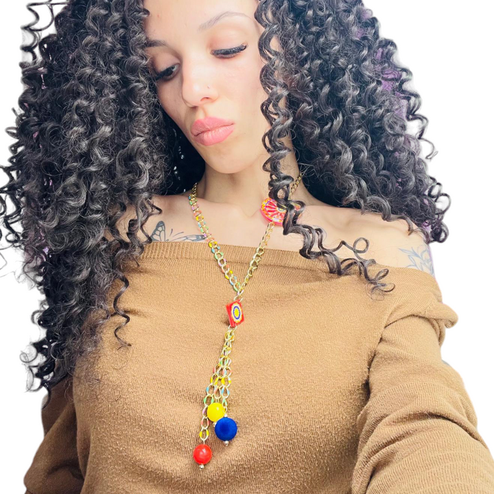 FINE COLLEZIONE - Collana ruota in legno e agata colorata