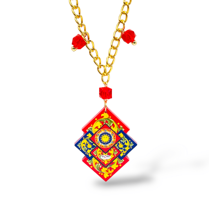 END OF COLLECTION - Wooden and colored agate diamond necklace