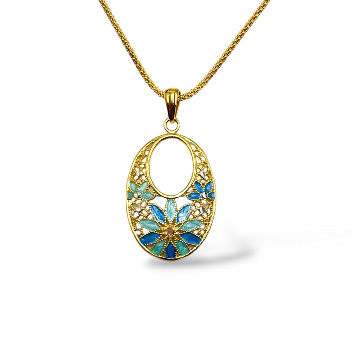 Pendant flowers in enameled silver filigree workmanship