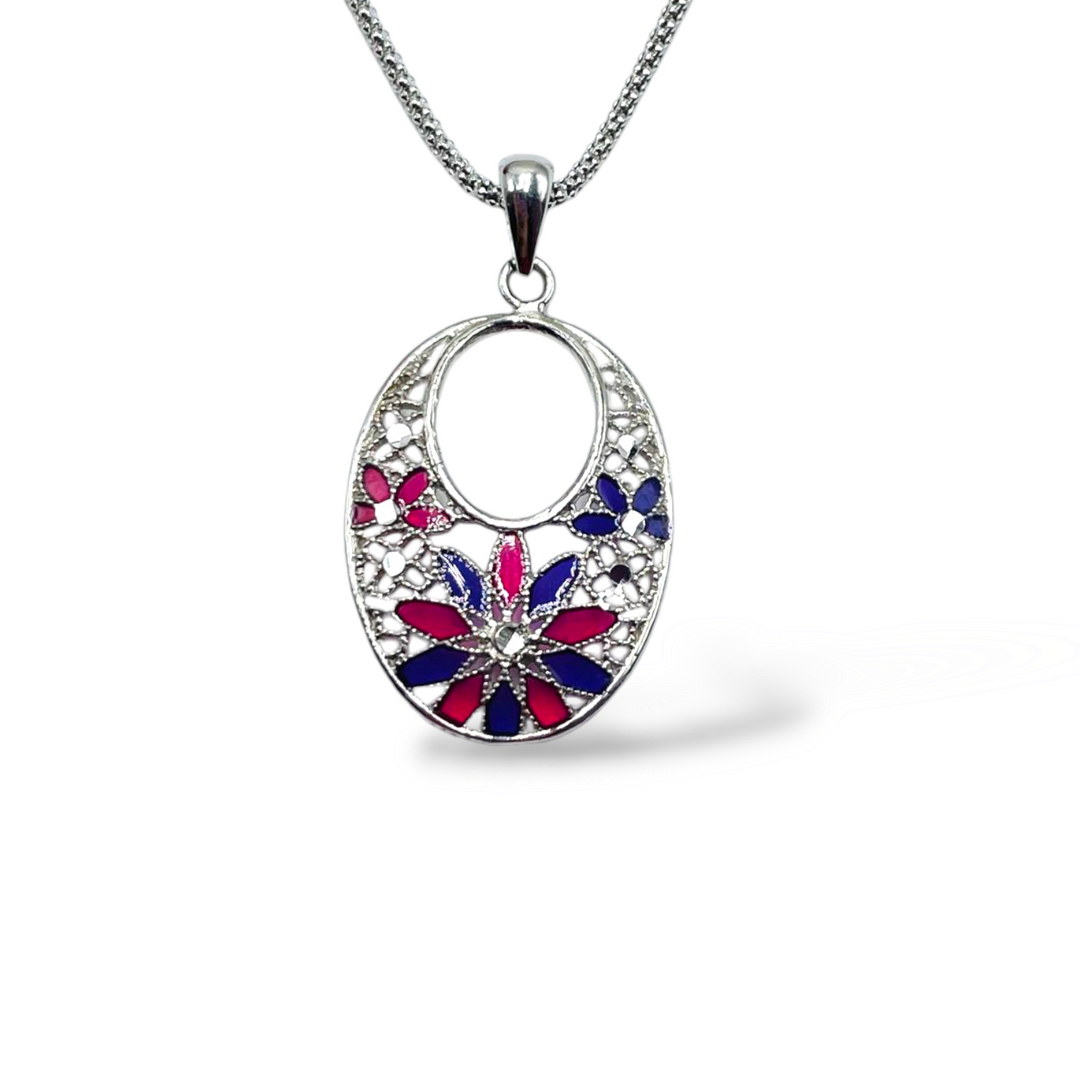 Pendant flowers in enameled silver filigree workmanship
