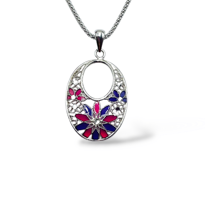 Pendant flowers in enameled silver filigree workmanship