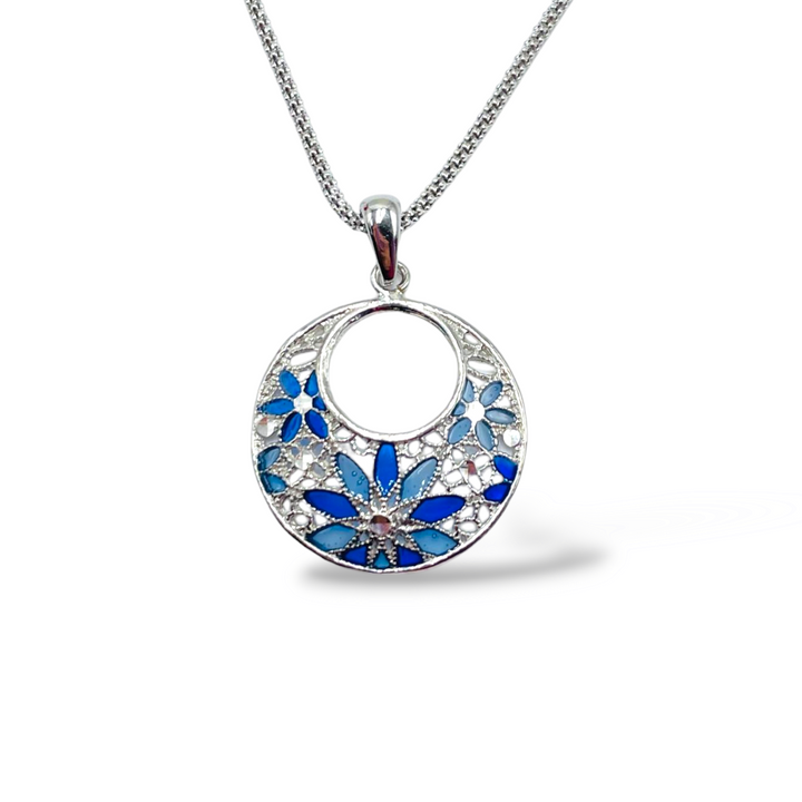 Pendant flowers in enameled silver filigree workmanship