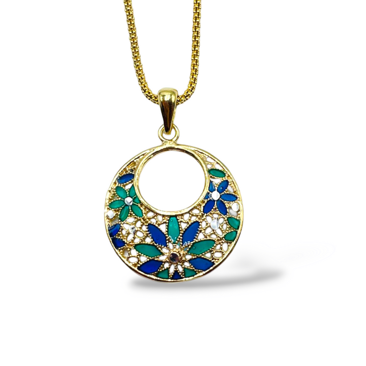 Pendant flowers in enameled silver filigree workmanship