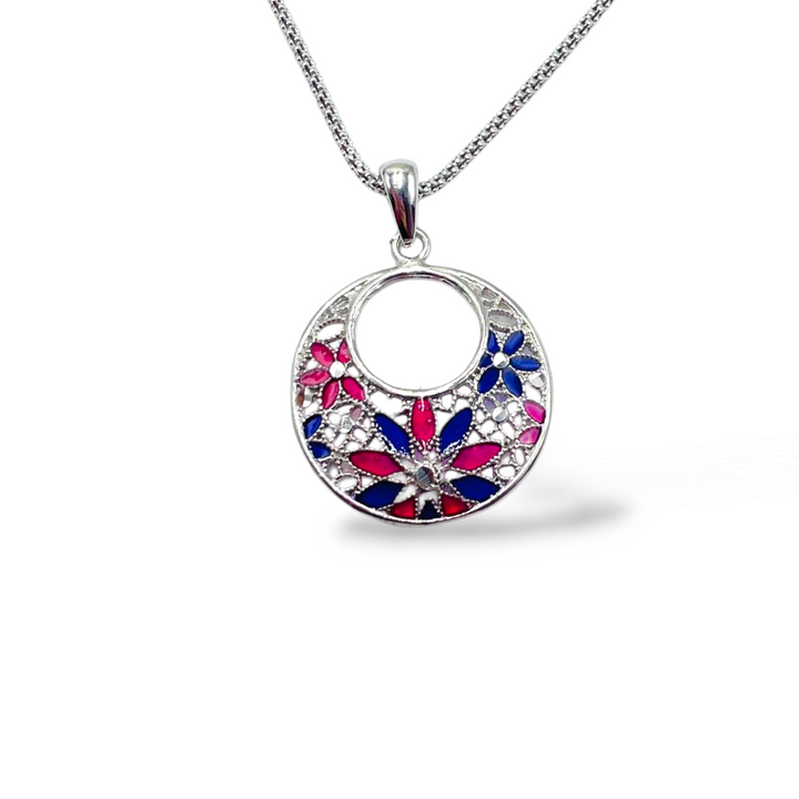 Pendant flowers in enameled silver filigree workmanship