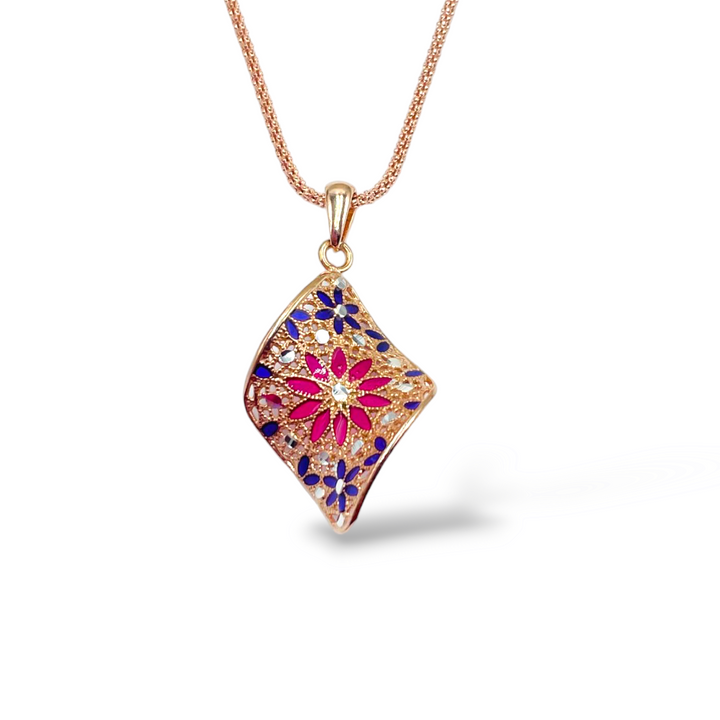 Flower necklace in enameled silver with filigree workmanship