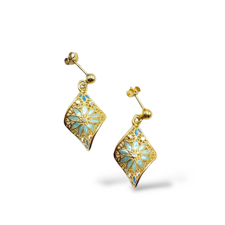 Filigree enameled silver flower earrings
