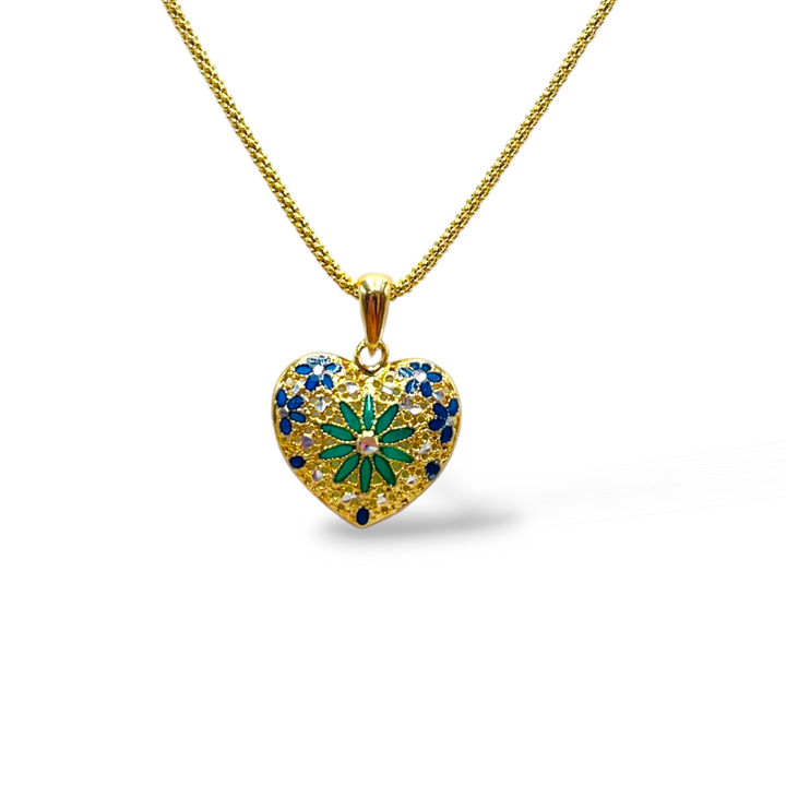 Silver heart pendant with enamel and filigree workmanship