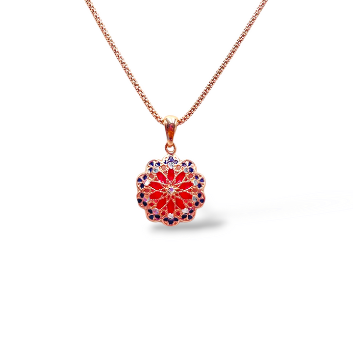 Flower pendant in enamelled silver with filigree workmanship