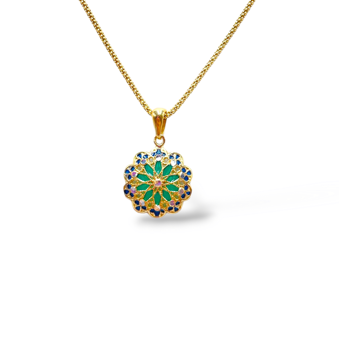 Flower pendant in enamelled silver with filigree workmanship