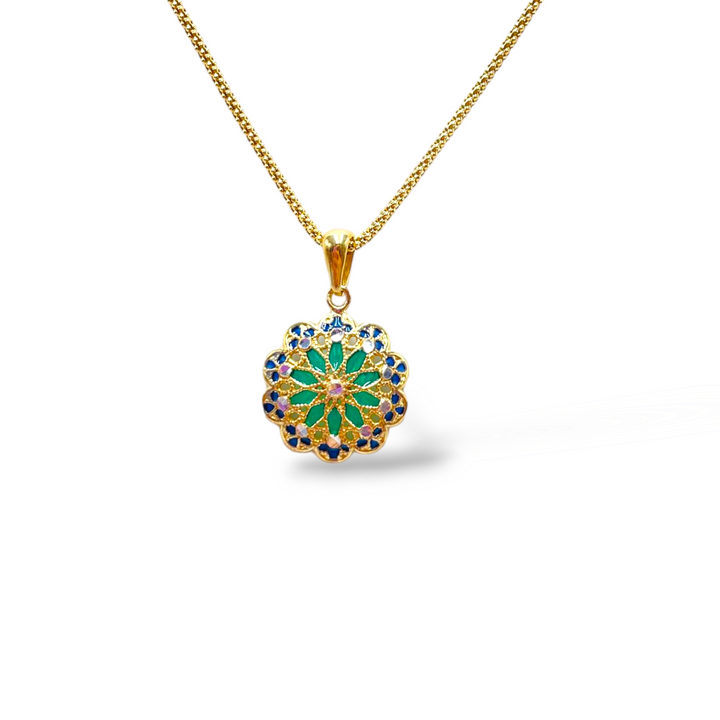 Flower pendant in enamelled silver with filigree workmanship