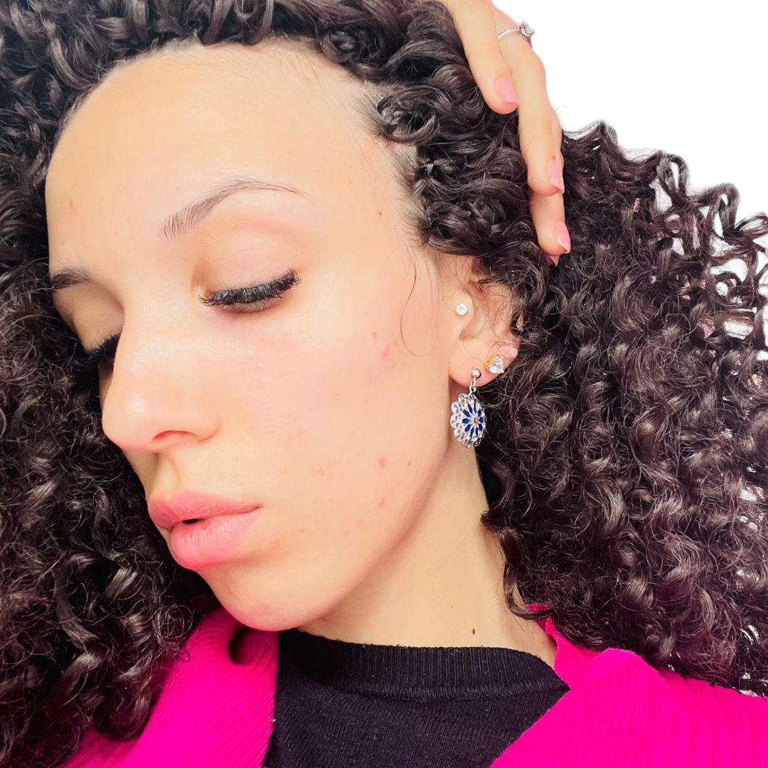 Filigree enameled silver flower earrings