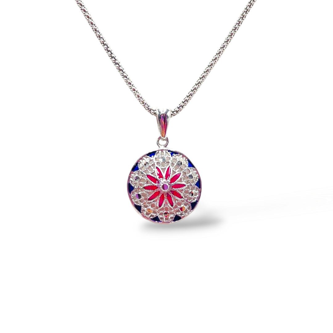 Pendant flowers in enameled silver filigree workmanship
