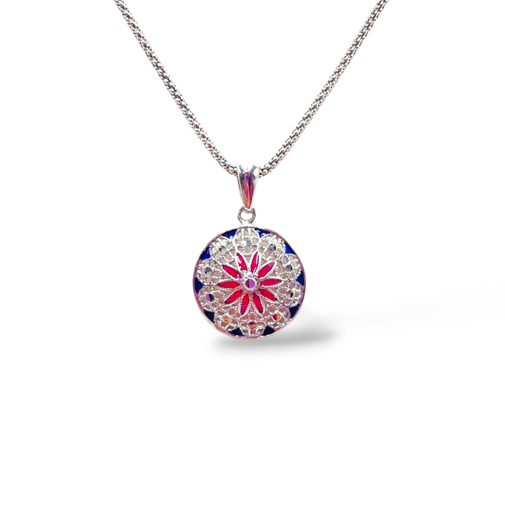 Pendant flowers in enameled silver filigree workmanship