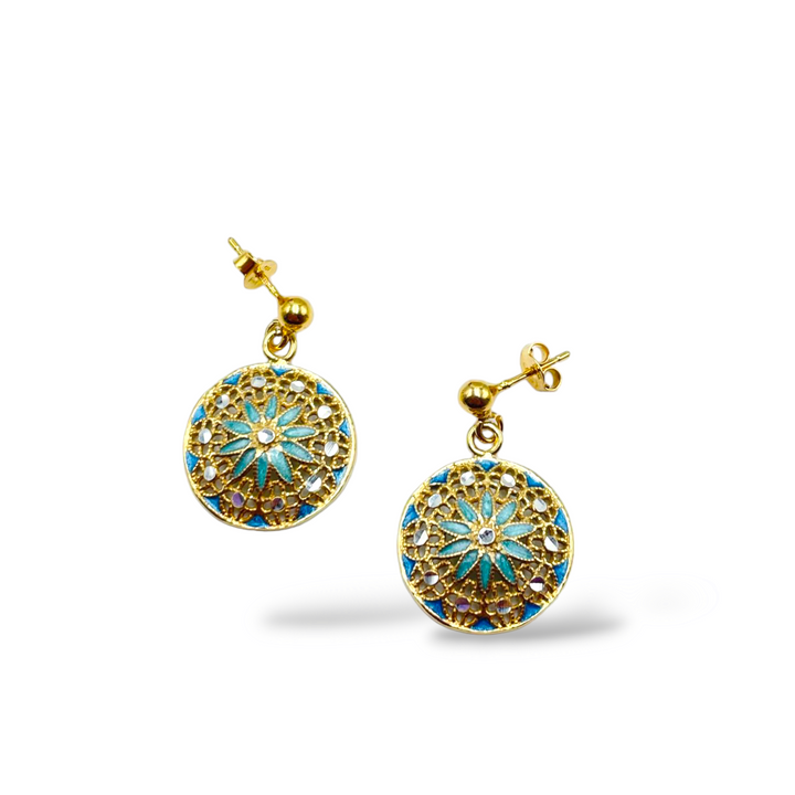Filigree enameled silver flower earrings