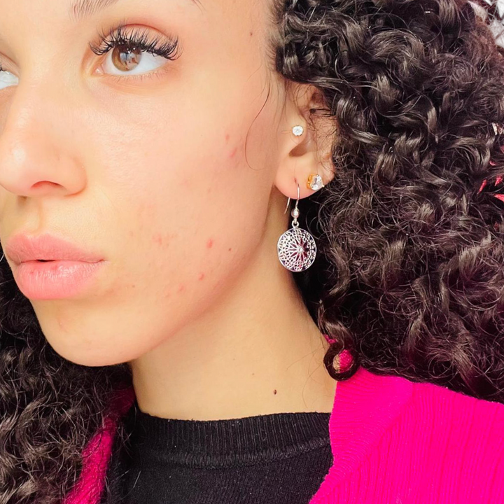 Filigree enameled silver flower earrings