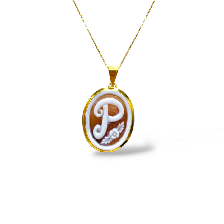 END OF COLLECTION - Personalized letter pendant necklace in cameo mounted on silver