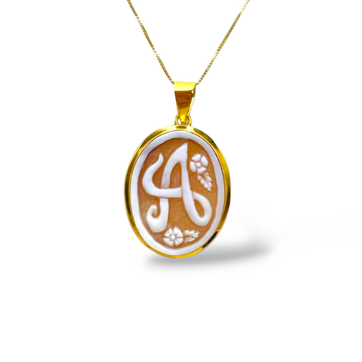 END OF COLLECTION - Personalized letter pendant necklace in cameo mounted on silver