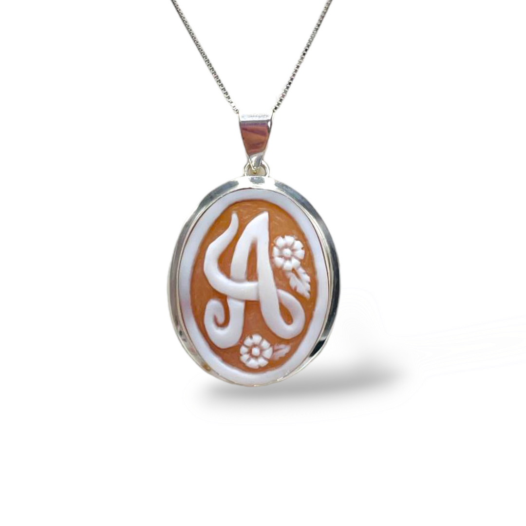 END OF COLLECTION - Personalized letter pendant necklace in cameo mounted on silver