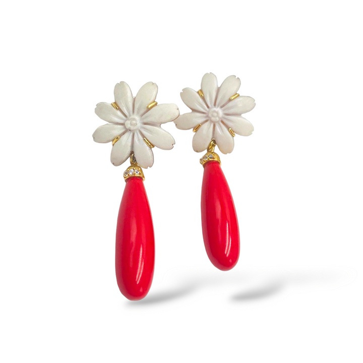 Daisy cameo earrings mounted on silver