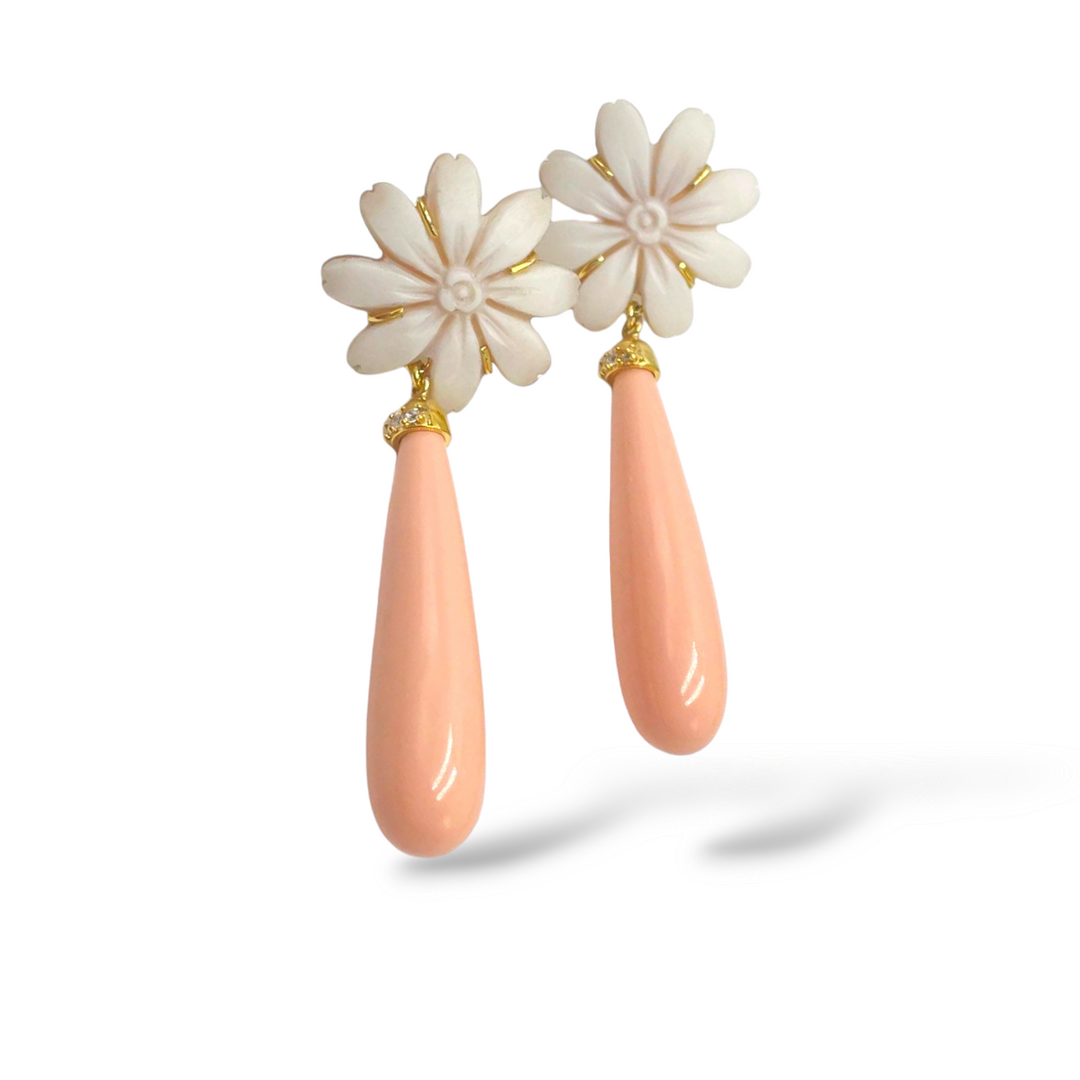 Daisy cameo earrings mounted on silver