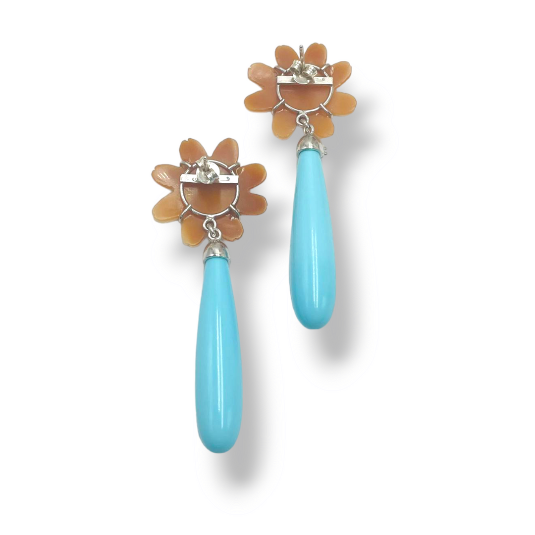 Daisy cameo earrings mounted on silver