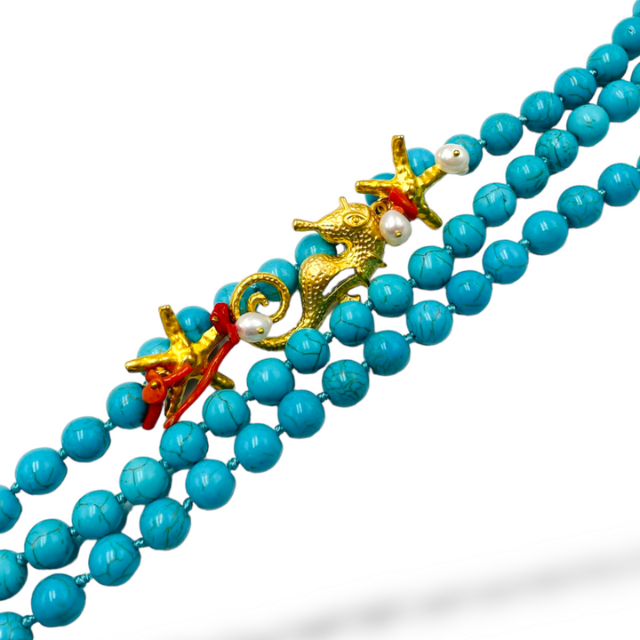 FINE COLLEZIONE - Collana cavalluccio marino in pasta turchese