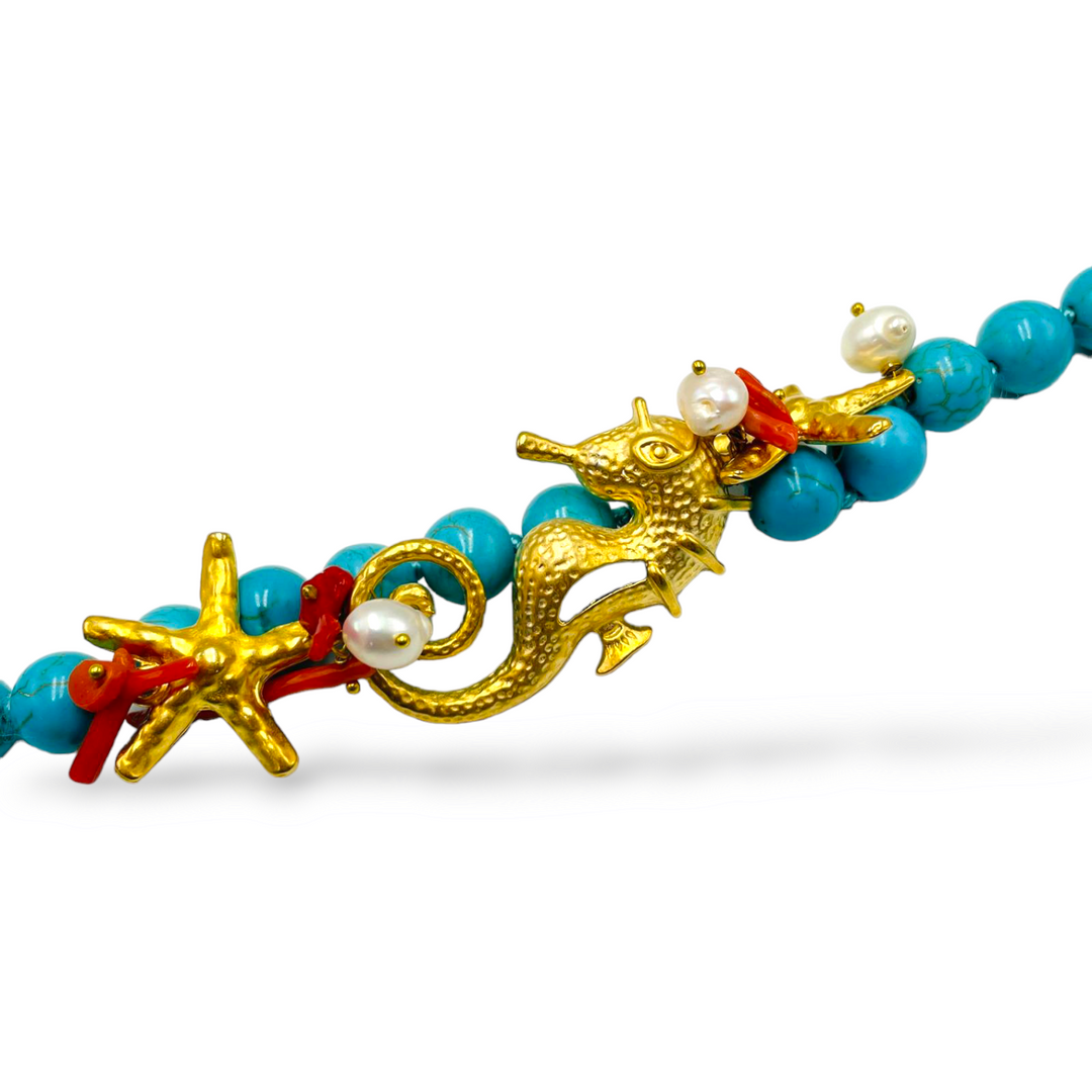 FINE COLLEZIONE - Collana cavalluccio marino in pasta turchese