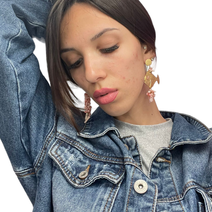 END OF COLLECTION - Zamak marine earrings mounted on zamak