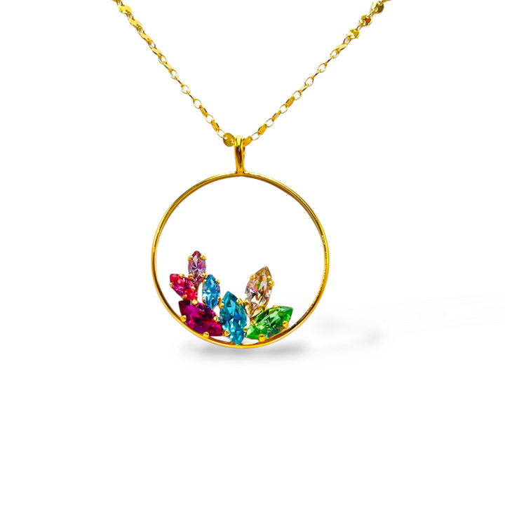 Precious Crystal Colorful Leaves Pendant Necklace