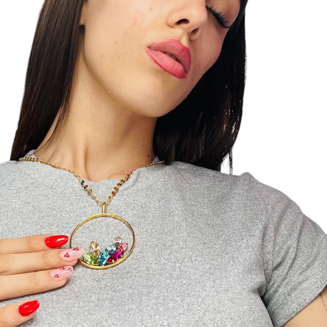 Precious Crystal Colorful Leaves Pendant Necklace