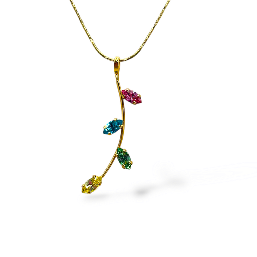 Collana ciondolo foglie colorate in cristallo prezioso