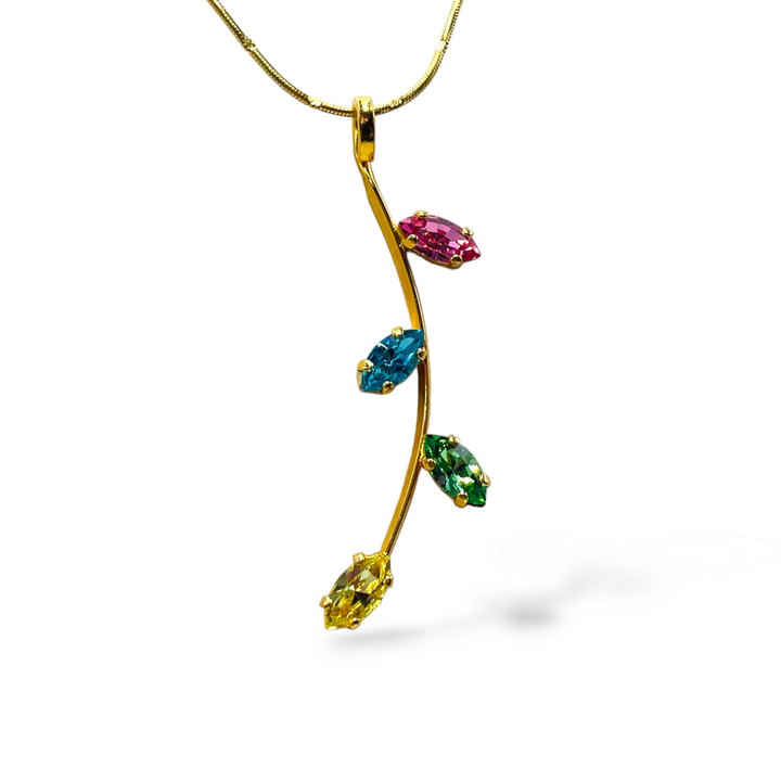 Collana ciondolo foglie colorate in cristallo prezioso