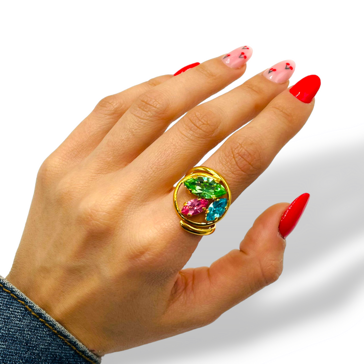 Swarovski colored leaves ring
